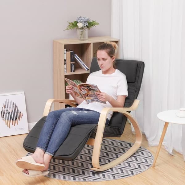 Rootz gungstol med fotstöd - Justerbar solstol - Relaxstol - Linnetyg - Grå