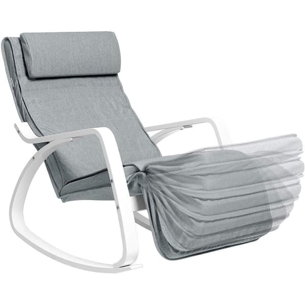 Rootz gyngestol med fodstøtte - Justerbar liggestol - Relax Chair - Lænestol - Birketræ - 150 kg bæreevne - Grå