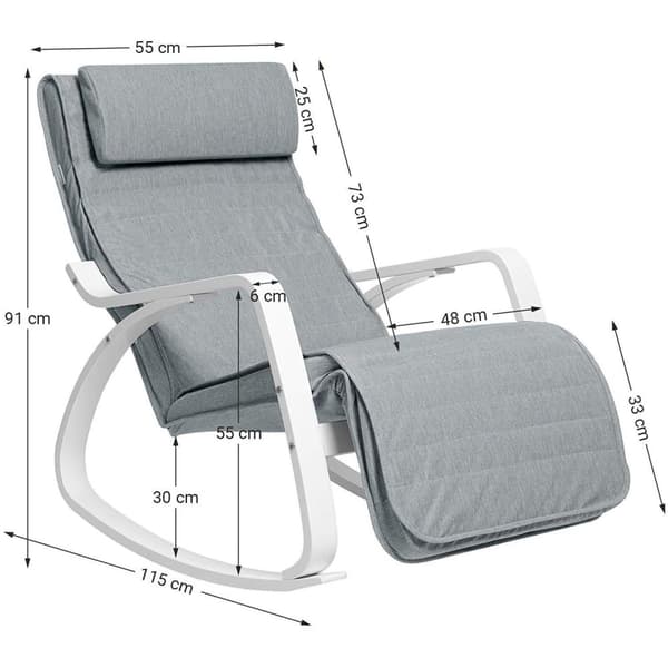 Rootz gyngestol med fodstøtte - Justerbar liggestol - Relax Chair - Lænestol - Birketræ - 150 kg bæreevne - Grå