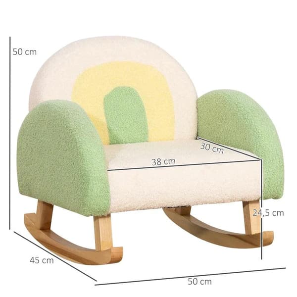 Rootz gyngestol til småbørn - Sødt design - Imiteret fåreskind - Eucalyptus trægrøn + gulbeige - 50L x 45W x 50H cm