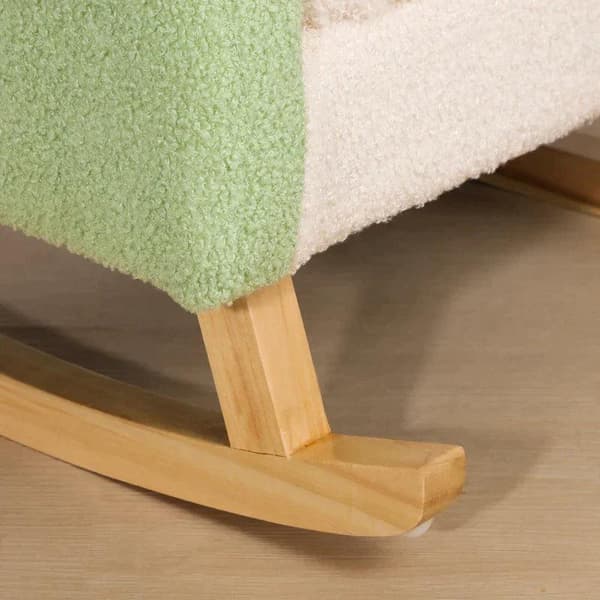Rootz gyngestol til småbørn - Sødt design - Imiteret fåreskind - Eucalyptus trægrøn + gulbeige - 50L x 45W x 50H cm