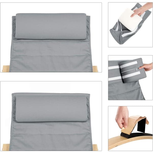 Rootz gungstol - Relaxstol - Armstöd - 5-vägs justerbart fotstöd - Björkträ - Grå - Beige - 67 x 115 x 91 cm
