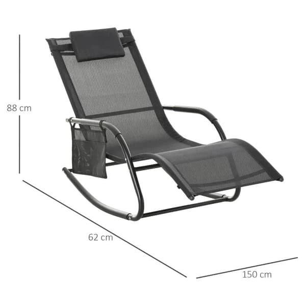 Rootz gungstol - Solstol - Trädgårdsstol - Strandstol - Svart - 150cm x 62cm x 88cm