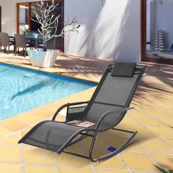 Rootz gungstol - Solstol - Trädgårdsstol - Strandstol - Svart - 150cm x 62cm x 88cm
