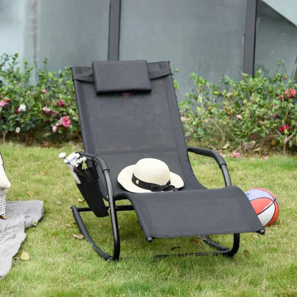 Rootz gungstol - Solstol - Trädgårdsstol - Strandstol - Svart - 150cm x 62cm x 88cm