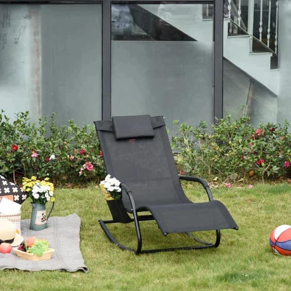 Rootz gungstol - Solstol - Trädgårdsstol - Strandstol - Svart - 150cm x 62cm x 88cm