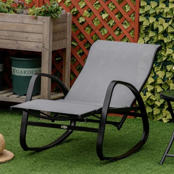 Rootz gyngestol - Gyngestol med ryglæn - Fodstøtte - Justerbar - Haveseng - Gyngestol - Kan holde op til 160 kg - Tekstlinje - Grå - 90 x 64 x 96,5 cm