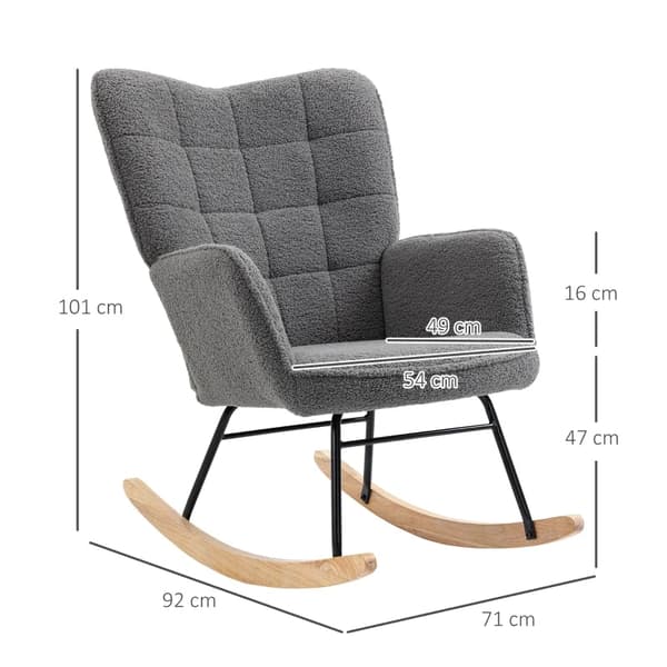 Rootz gyngestol - Retro massivt træ - Afslappende stol - Bøgetræ - Blød polstring - Elegant design - Stål - Mørkegrå - 71L x 92W x 101H cm