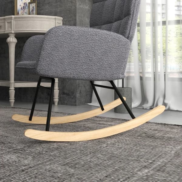 Rootz gyngestol - Retro massivt træ - Afslappende stol - Bøgetræ - Blød polstring - Elegant design - Stål - Mørkegrå - 71L x 92W x 101H cm