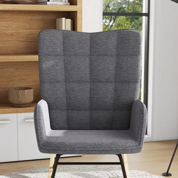 Rootz gyngestol - Retro massivt træ - Afslappende stol - Bøgetræ - Blød polstring - Elegant design - Stål - Mørkegrå - 71L x 92W x 101H cm