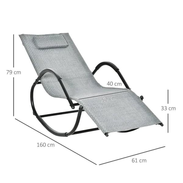 Rootz gyngestol - Enkelt gyngestol - Garden gyngestol - Zero Gravity gyngestol med pude til indendørs og udendørs - Texteline Grå - 61cm x 160cm x 79c