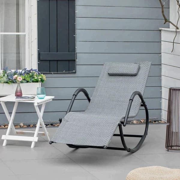 Rootz gyngestol - Enkelt gyngestol - Garden gyngestol - Zero Gravity gyngestol med pude til indendørs og udendørs - Texteline Grå - 61cm x 160cm x 79c