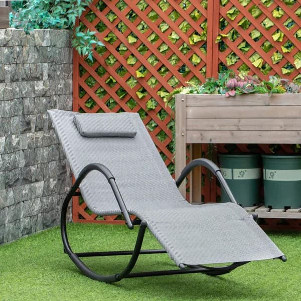 Rootz gyngestol - Enkelt gyngestol - Garden gyngestol - Zero Gravity gyngestol med pude til indendørs og udendørs - Texteline Grå - 61cm x 160cm x 79c