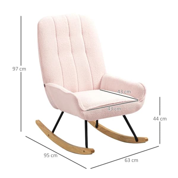Rootz Gyngestol - Moderne Design Gyngestol - Sherpa Fleece - Gummitræ - Quiltning - Naturlig + Pink - 63 cm x 95 cm x 97 cm