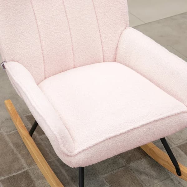 Rootz Gyngestol - Moderne Design Gyngestol - Sherpa Fleece - Gummitræ - Quiltning - Naturlig + Pink - 63 cm x 95 cm x 97 cm