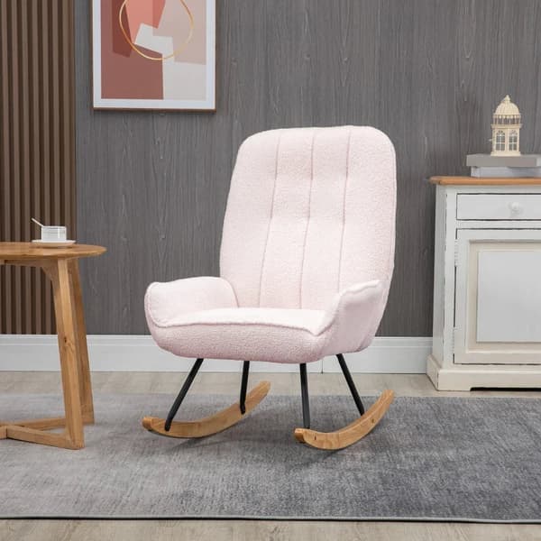 Rootz Gyngestol - Moderne Design Gyngestol - Sherpa Fleece - Gummitræ - Quiltning - Naturlig + Pink - 63 cm x 95 cm x 97 cm