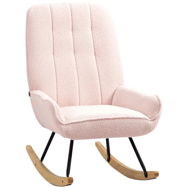 Rootz Gyngestol - Moderne Design Gyngestol - Sherpa Fleece - Gummitræ - Quiltning - Naturlig + Pink - 63 cm x 95 cm x 97 cm