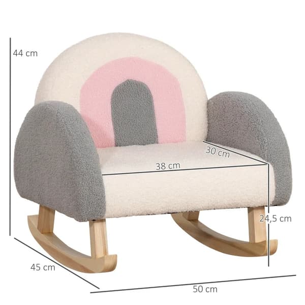 Rootz gyngestol til småbørn - sødt design - imiteret fåreskind - eukalyptustræ - grå + pink + creme - 50 x 45 x 44 cm