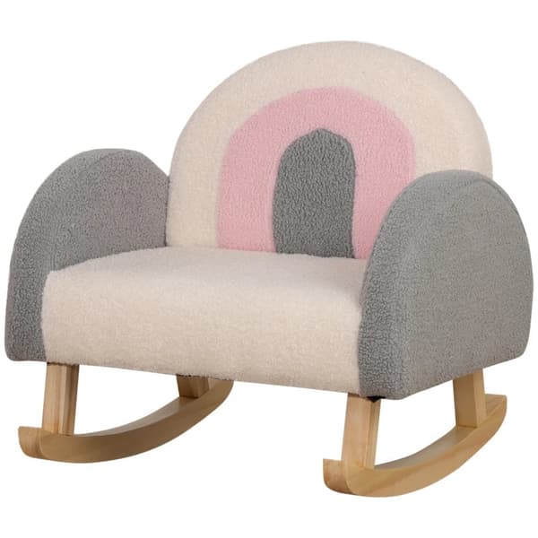 Rootz gyngestol til småbørn - sødt design - imiteret fåreskind - eukalyptustræ - grå + pink + creme - 50 x 45 x 44 cm