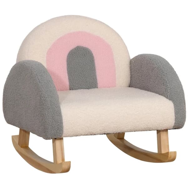 Rootz gyngestol til småbørn - sødt design - imiteret fåreskind - eukalyptustræ - grå + pink + creme - 50 x 45 x 44 cm