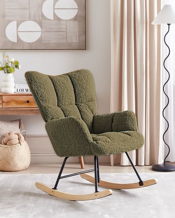 Gyngestol Mørkegrøn Boucle Læne Gynge Hvilestol Moderne Polstret Design