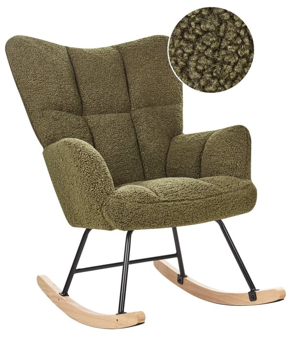 Gyngestol Mørkegrøn Boucle Læne Gynge Hvilestol Moderne Polstret Design