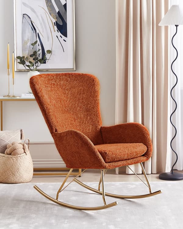 Gyngestol Orange Boucle Læne Gynge Hvilestol Moderne Polstret Design