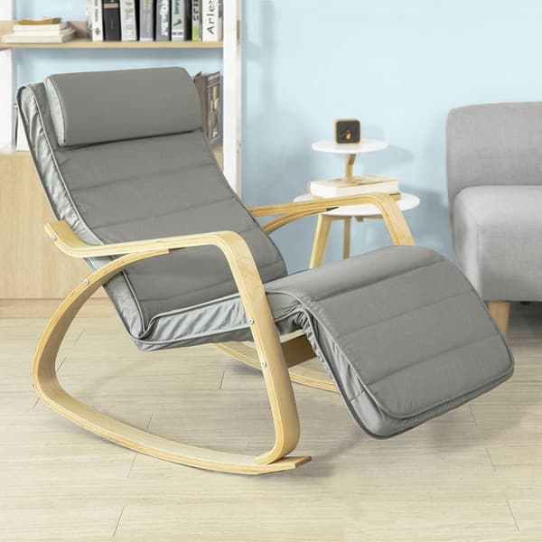 Rootz gyngestol - ammestol - gyngestol - 100% bomuldsbetræk - Justerbar fodstøtte - gulvbeskyttere i filt - 69 cm x 62 cm x 73,5 cm - Grå FST16-DG