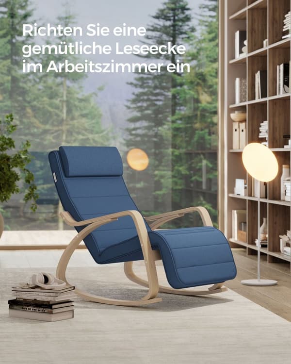 Rootz gyngestol - Midnatsblå - Naturlig farve - Birketræ - Metalstel - Skumpolstring - Bomuld-polyester-blandingsbetræk - Stor - Letvægts - Robust - K