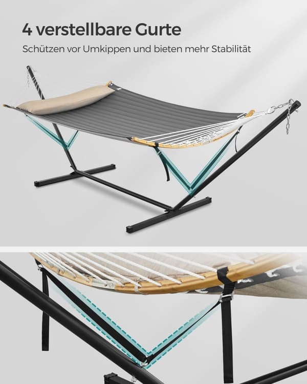 Rootz hængekøje med stålramme - Transportabel gyngeseng - Udendørs liggestol - Stålramme - Polyestermateriale - 400 cm x 100 cm x 90 cm - Sort/grå - 2