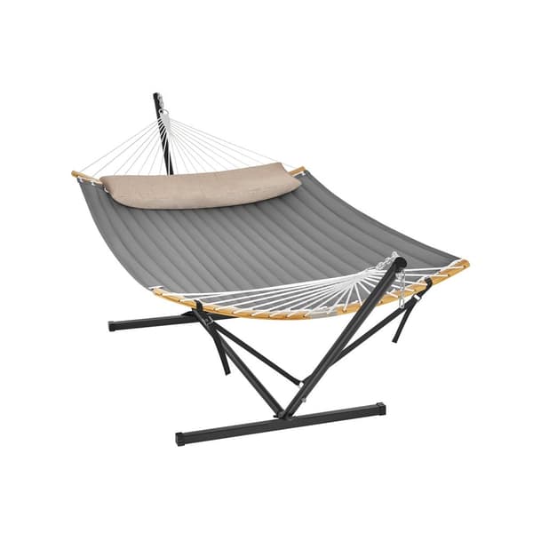 Rootz hængekøje med stålramme - Transportabel gyngeseng - Udendørs liggestol - Stålramme - Polyestermateriale - 400 cm x 100 cm x 90 cm - Sort/grå - 2