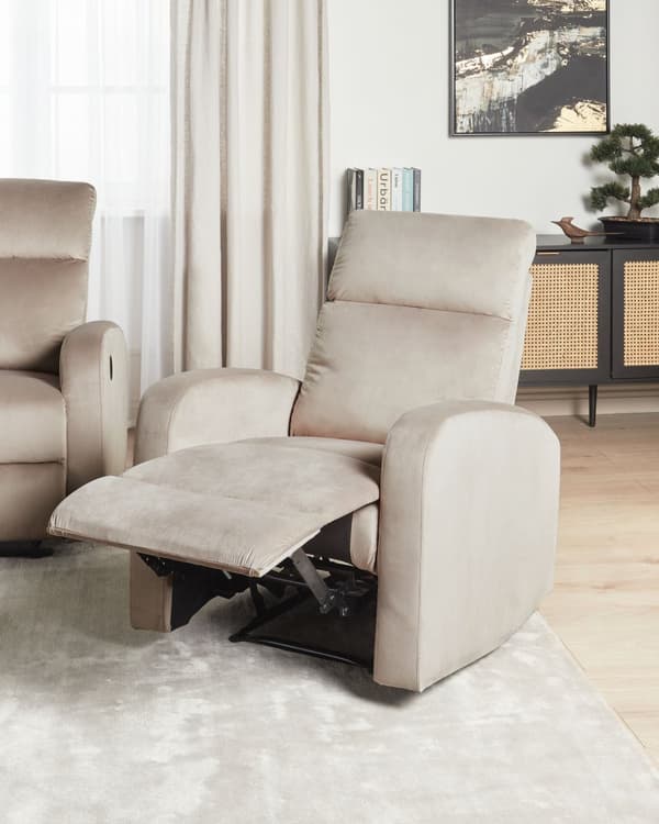 Nojatuoli beige sametti verhoilu manuaalisesti säädettävä moderni tyyli