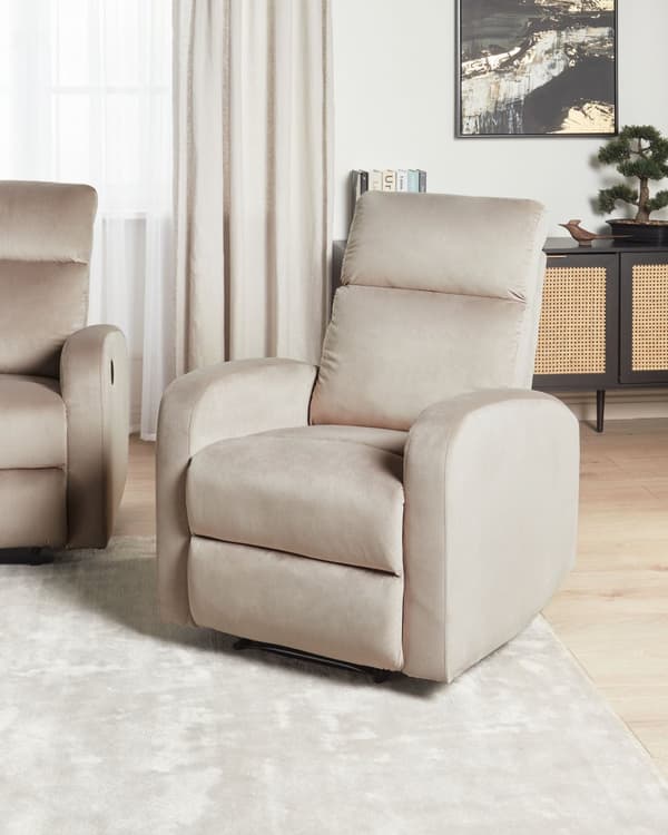 Nojatuoli beige sametti verhoilu manuaalisesti säädettävä moderni tyyli