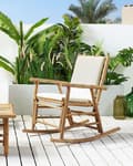 Miniatyrbild 2 av 7: Gungstol Ljust Trä Bambu Polyesterdynor Trädgård Uteplats Balkong Boho Naturlig Modern Design