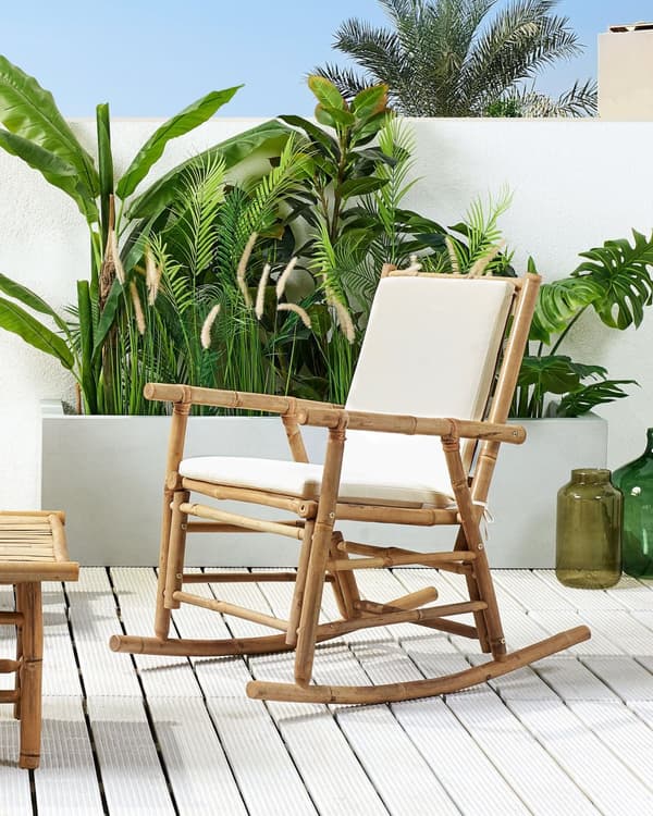 Gungstol Ljust Trä Bambu Polyesterdynor Trädgård Uteplats Balkong Boho Naturlig Modern Design