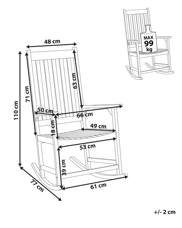 Gungstol Ljust Akaciaträ 66 x 77 x 110 cm Inomhus Utomhus Veranda Balkong Rustik