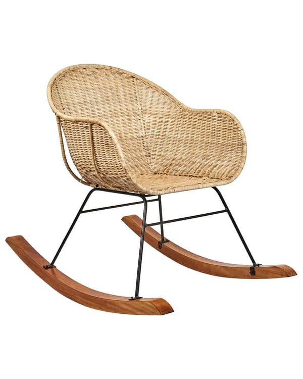 Sæt med 2 gyngestole i naturlig rattan medium vejrbestandig haveterrasse i boho-stil
