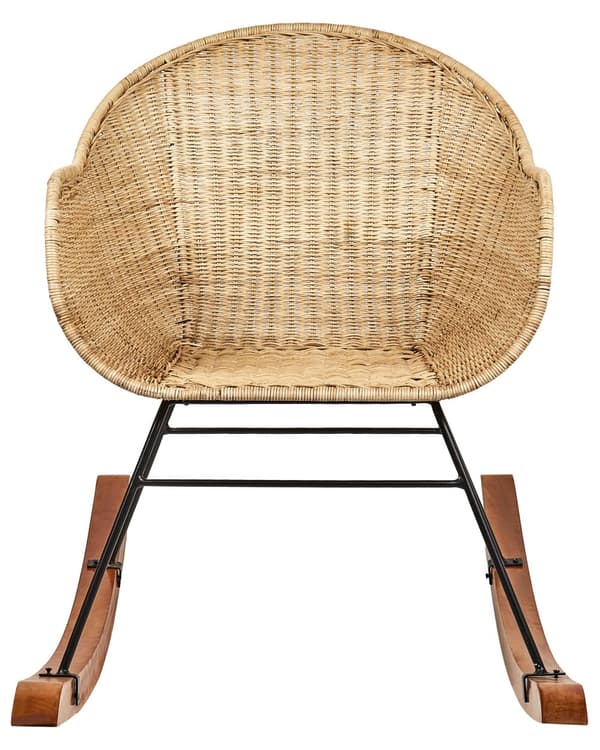 Sæt med 2 gyngestole i naturlig rattan medium vejrbestandig haveterrasse i boho-stil
