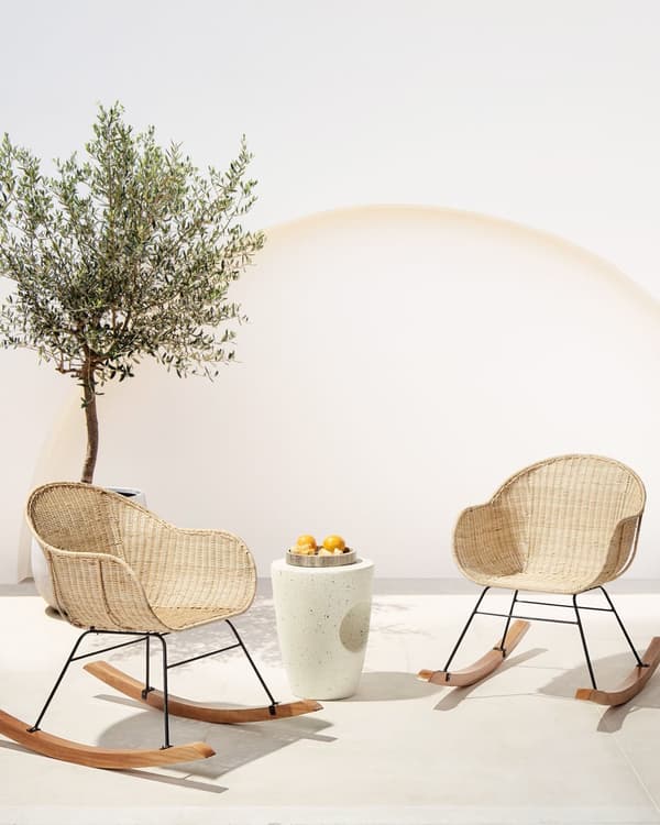 Set med 2 Gungstolar Naturlig Rotting Medel Vänderbeständighet Inomhus Utomhus Boho-stil Trädgård Uteplats Balkong