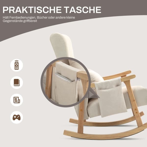 Rootz gungstol - Amningsstol - Avslappningsstol - Beige linnelook - Bred sits - Mjuk stoppning - Bokram - 65cm x 90cm x 98cm