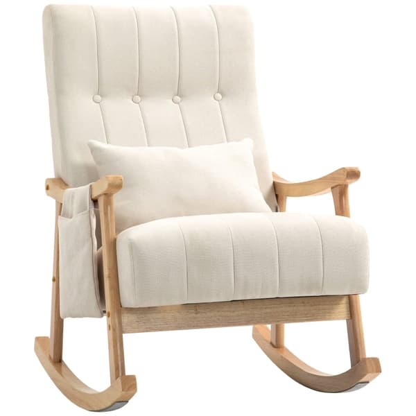 Rootz Gyngestol - Plejestol - Afslapningsstol - Beige linnedlook - Bredt sæde - Blød polstring - Bøgestel - 65cm x 90cm x 98cm