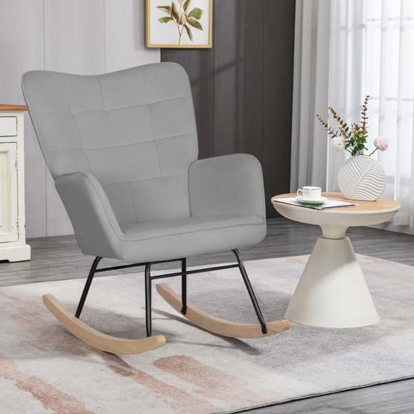 Rootz Gyngestol, Børnehavestol - Afslappende lænestol - Fløjlsstof - Ergonomisk design - Bøgetræ - 98 cm x 71 cm x 101 cm