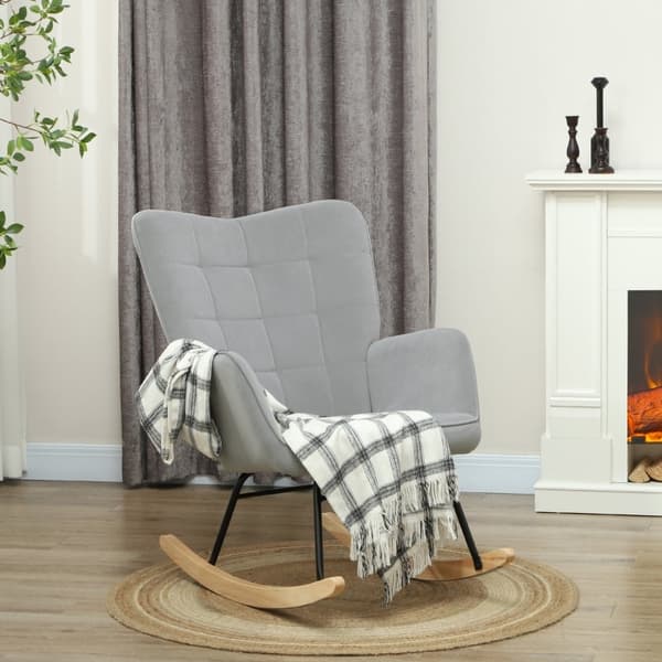 Rootz Gyngestol, Børnehavestol - Afslappende lænestol - Fløjlsstof - Ergonomisk design - Bøgetræ - 98 cm x 71 cm x 101 cm