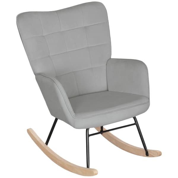 Rootz Gyngestol, Børnehavestol - Afslappende lænestol - Fløjlsstof - Ergonomisk design - Bøgetræ - 98 cm x 71 cm x 101 cm