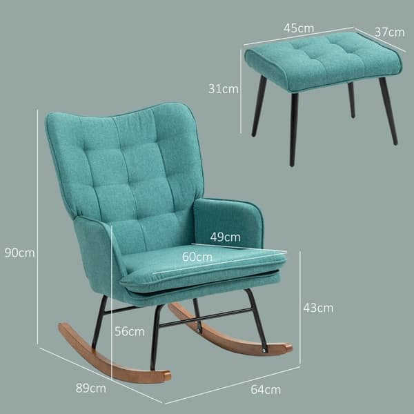 Rootz gyngestol med matchende fodskammel - Plejestol - Læsestol - Fuldt polstret - Bøgetræ - 64cm x 89cm x 90cm