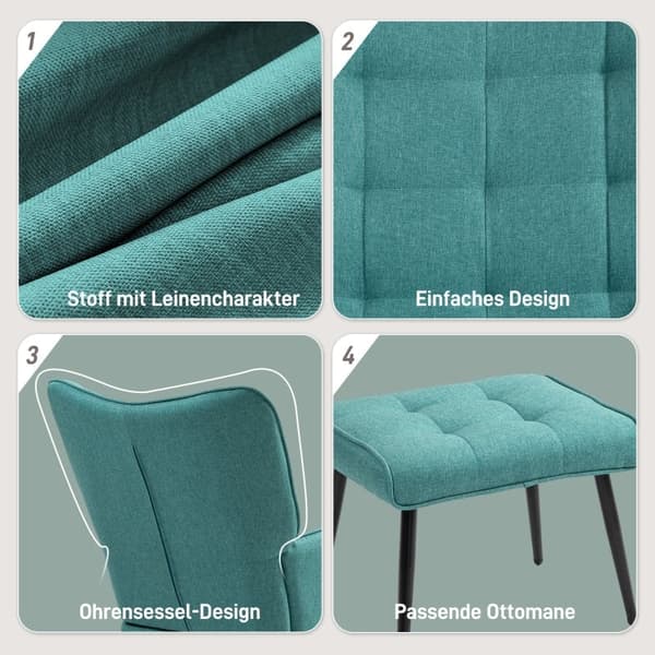 Rootz gyngestol med matchende fodskammel - Plejestol - Læsestol - Fuldt polstret - Bøgetræ - 64cm x 89cm x 90cm