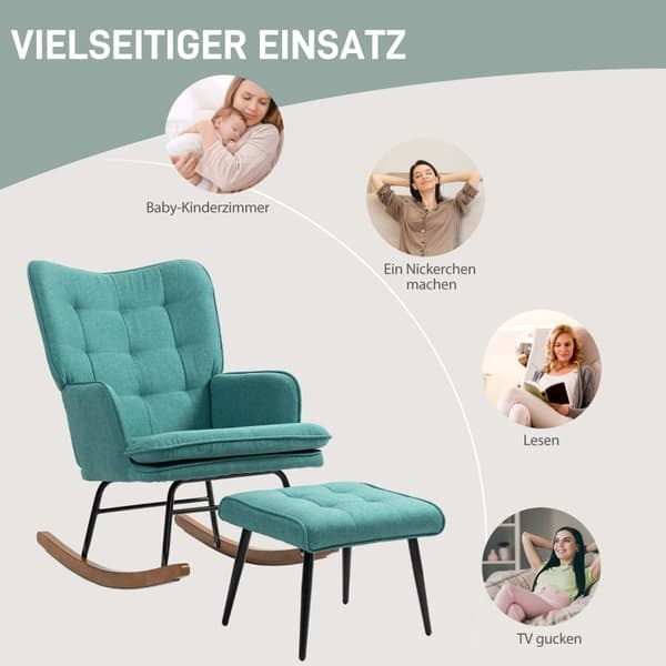 Rootz gyngestol med matchende fodskammel - Plejestol - Læsestol - Fuldt polstret - Bøgetræ - 64cm x 89cm x 90cm