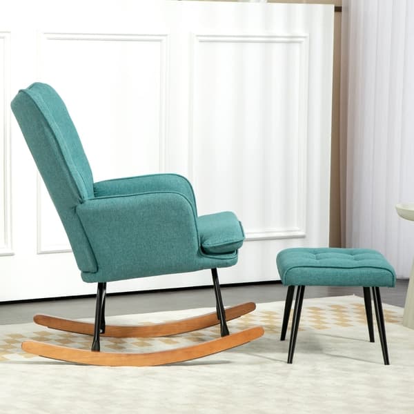 Rootz gyngestol med matchende fodskammel - Plejestol - Læsestol - Fuldt polstret - Bøgetræ - 64cm x 89cm x 90cm