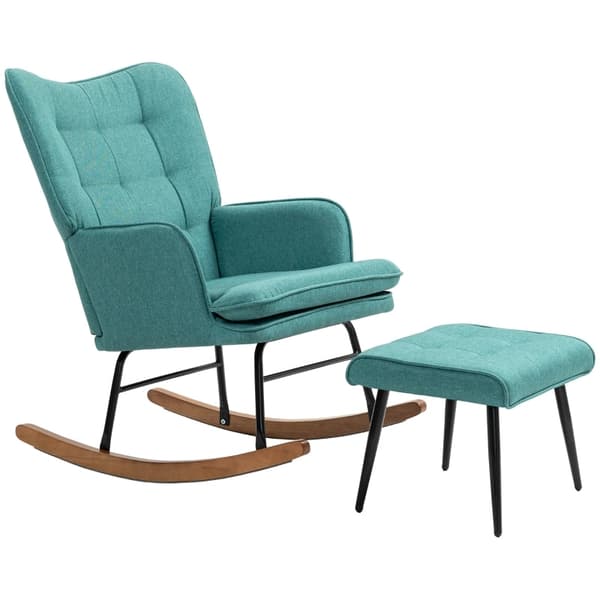 Rootz gyngestol med matchende fodskammel - Plejestol - Læsestol - Fuldt polstret - Bøgetræ - 64cm x 89cm x 90cm