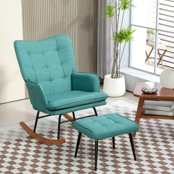 Rootz gyngestol med matchende fodskammel - Plejestol - Læsestol - Fuldt polstret - Bøgetræ - 64cm x 89cm x 90cm